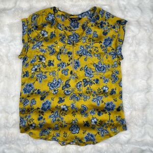 Ellen Tracy Yellow and Blue Floral Blouse